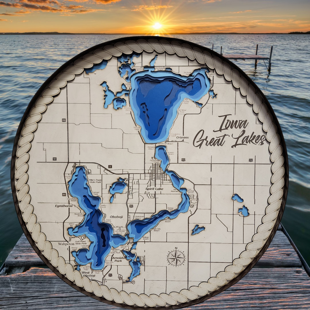 Iowa Great Lakes Round Layered Map