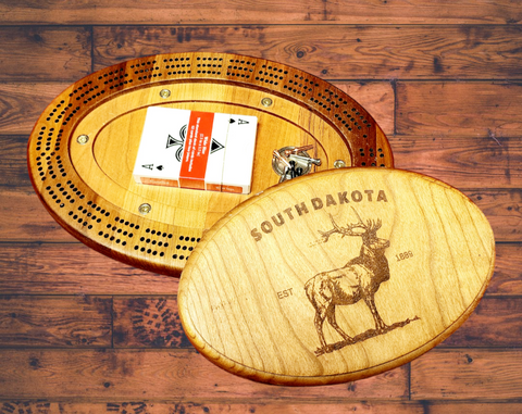 Rustic Elegance: Cherry Wood 3-Person Cribbage Board with Storage