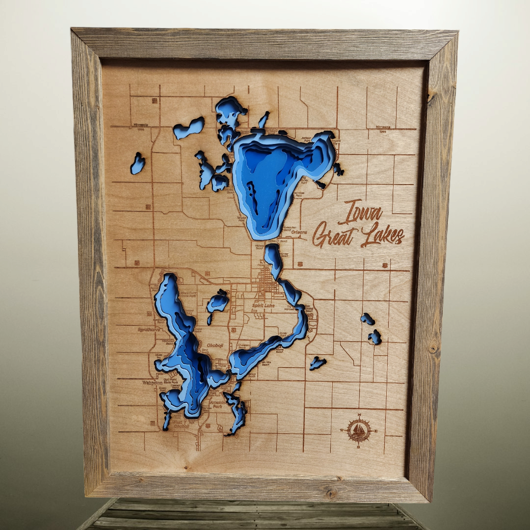 Okoboji Iowa Great Lakes Contour Bathymetric Depth Map Natural