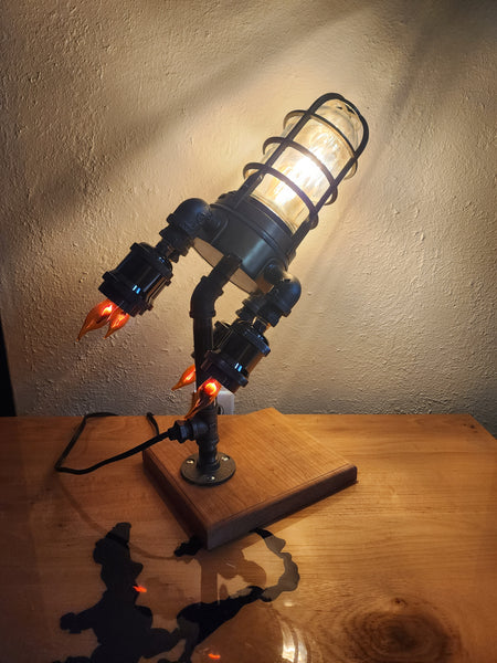 Steampunk Rocket Lamp  - Black Walnut Wood Base - Steampunk - Unique Gift Idea