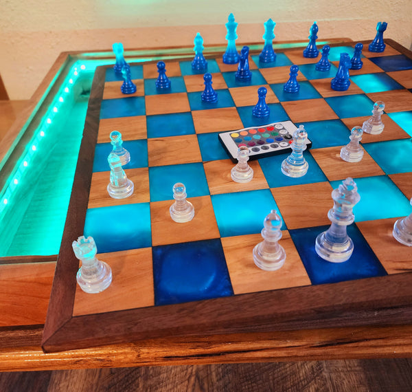Backlit Cherry and Blue Epoxy Chess Board