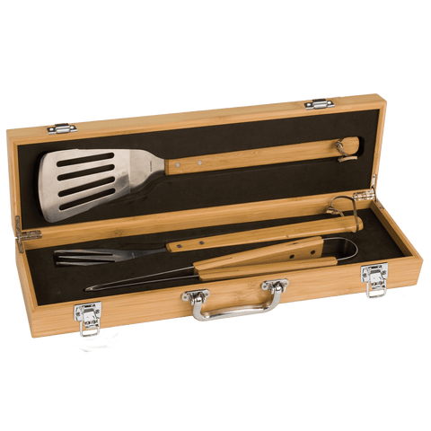 3-Piece Bamboo BBQ Set in Bamboo Case