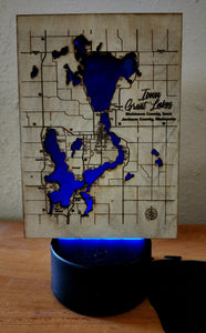 Small Desk Top Bathymetric Hologram of the Iowa Great Lakes - Perfect for Any Space! Contour Hologram of Dickinson County Iowa