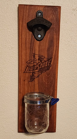 Bottle Opener Iowa State University Cyclones- Cap Catcher Jar, Beautiful Wood,  Gift