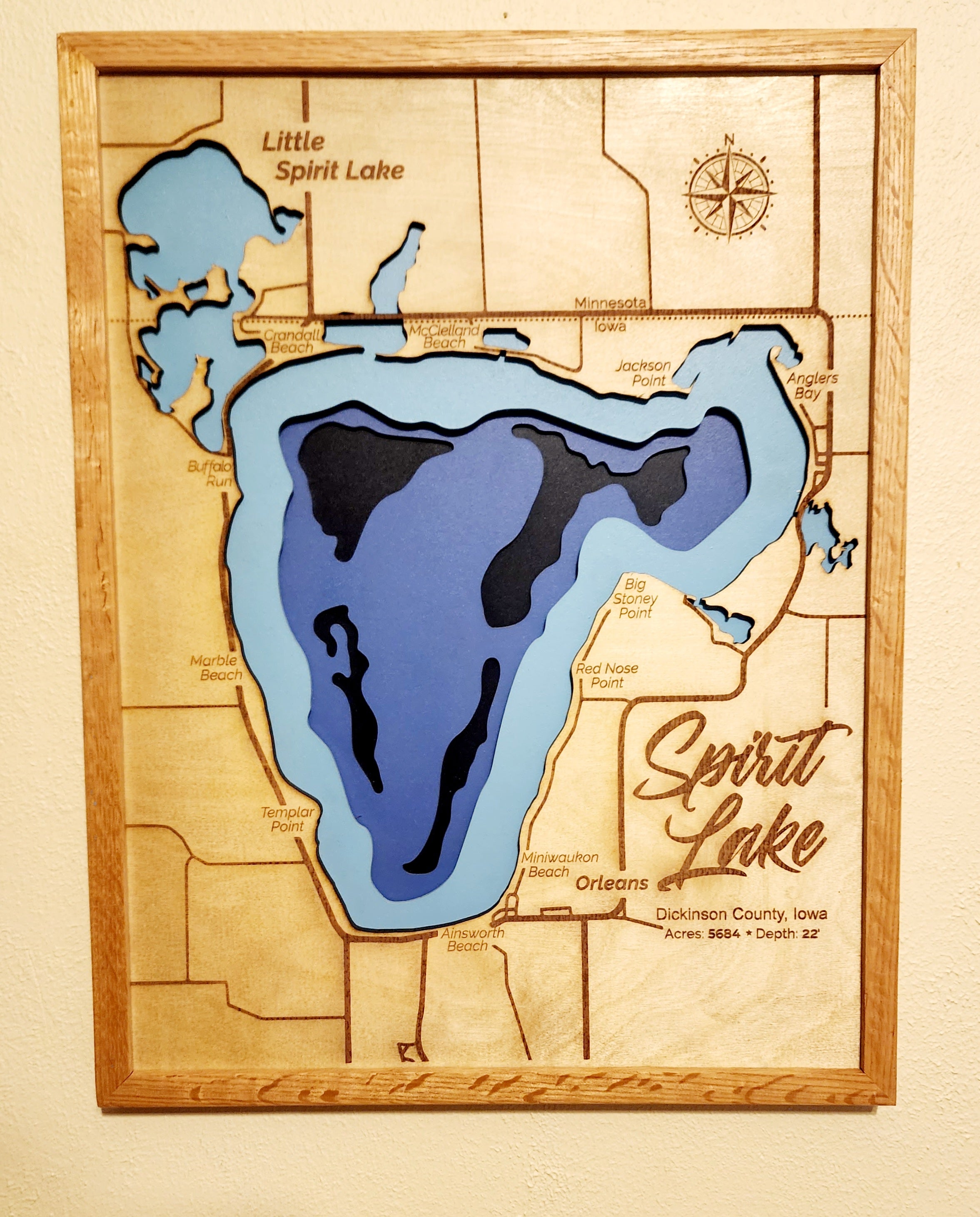 Big Spirit Lake Depth Map of Dickinson County, Iowa Great Lakes, largest natural lake in Iowa