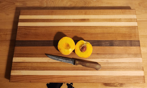 Cutting Board with feet, cherry, hickory, black walnut 12.25 x 21 x 1"