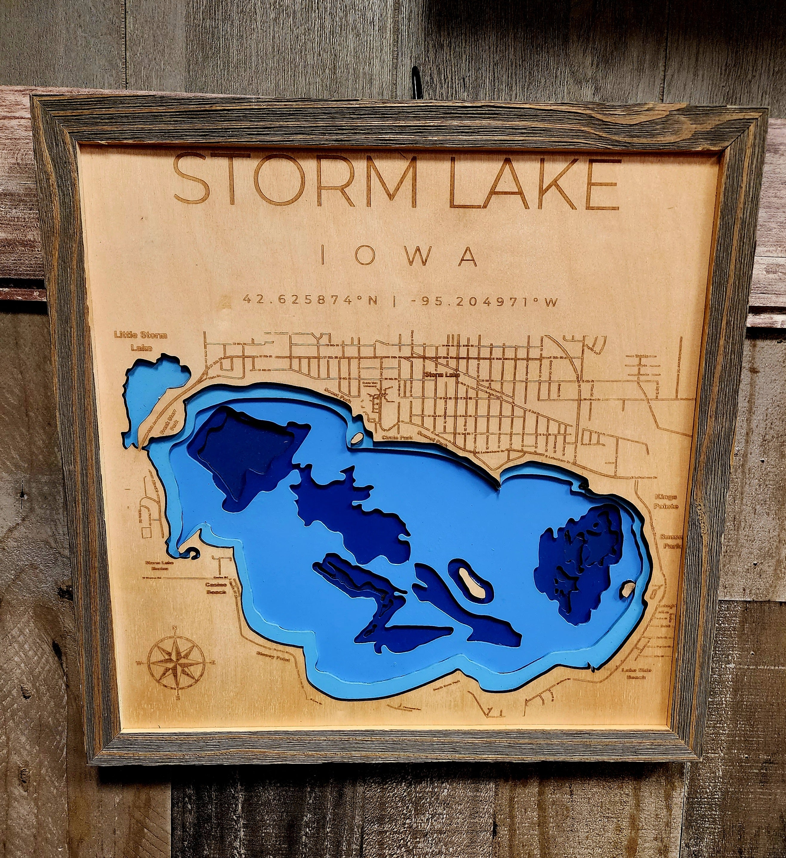 Storm Lake 3D Laser Cut Bathymetric Lake map - Gift - Lake Life - 16x16.5 - Baltic Birch
