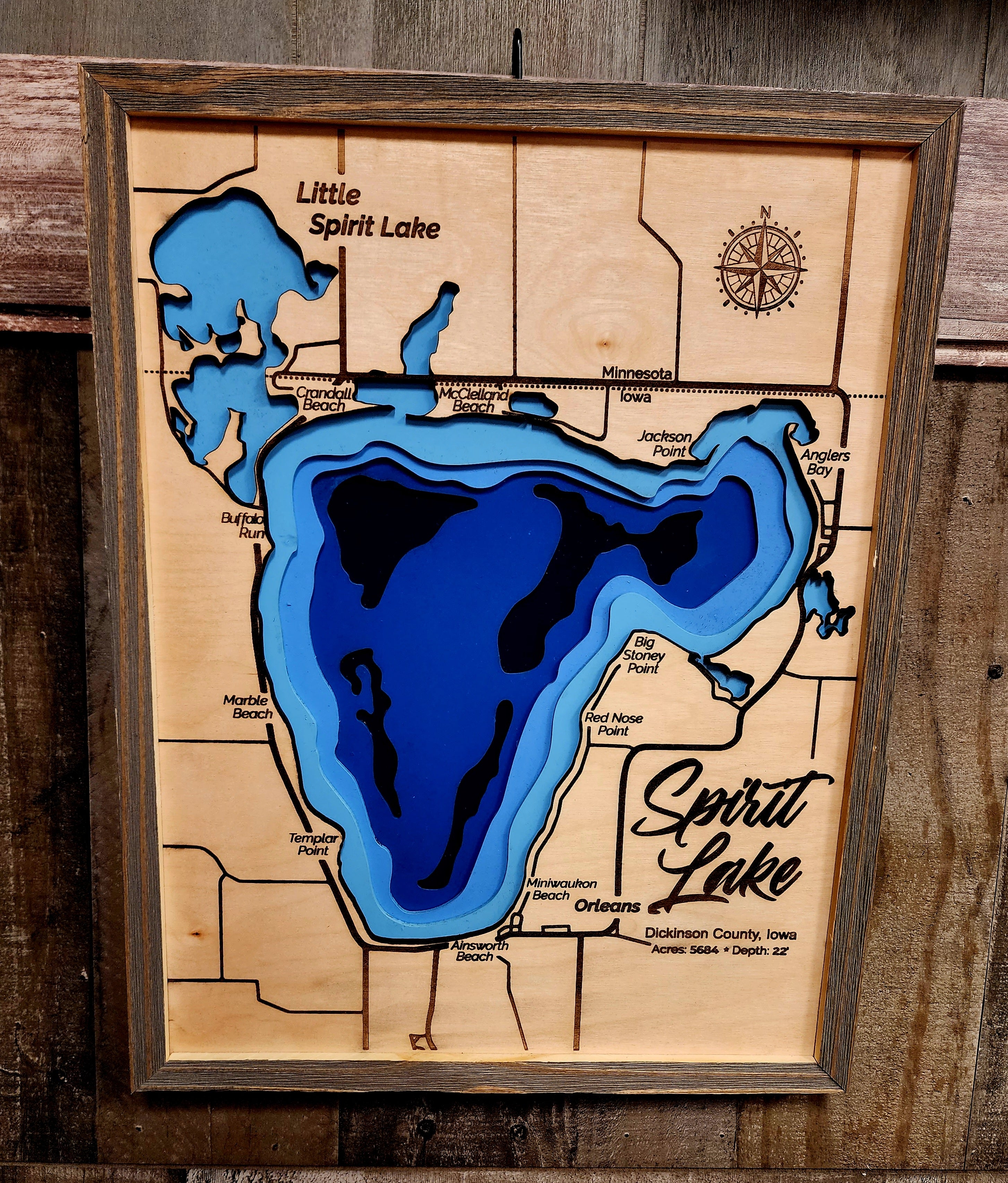 Big Spirit Lake Depth Map of Dickinson County, Iowa Great Lakes, largest natural lake in Iowa