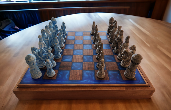 Back Lit Walnut and Epoxy Chess Board