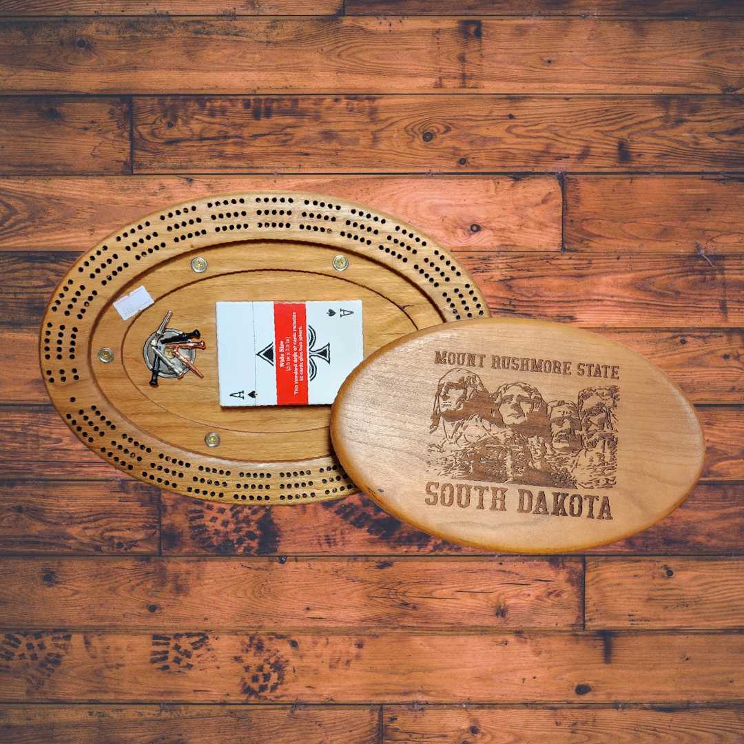 Patriotic Elegance: Cherry Wood 3-Person Cribbage Board with Storage"