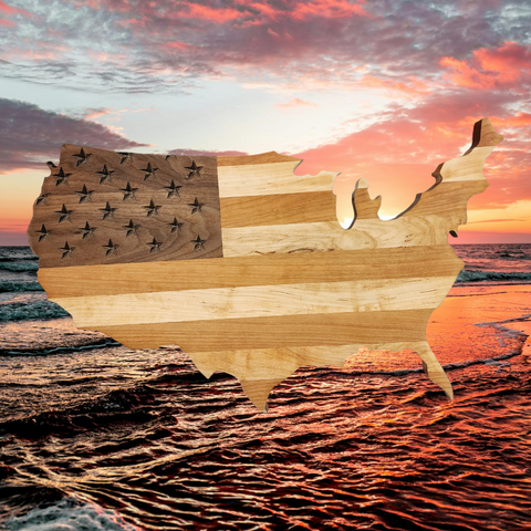 Handcrafted Wooden American Flag - Cherry, Walnut, Hickory - Continental U.S. Shape - Patriotic Home Decor, Artisan-Made