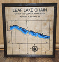 Leaf Lake Chain layered bathymetric wood map, framed product photo (Otter Tail County, Minnesota)