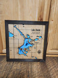 Lake Shetek layered bathymetric wood map, framed product photo (Murray County, Minnesota)