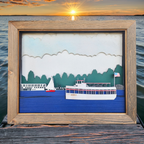3D Laser Cut Arnold's Park & Queen II Diorama | Baltic Birch Wood Art | West Lake Okoboji- Large