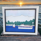 3D Laser Cut Arnold's Park & Queen II Diorama | Baltic Birch Wood Art | West Lake Okoboji- Large