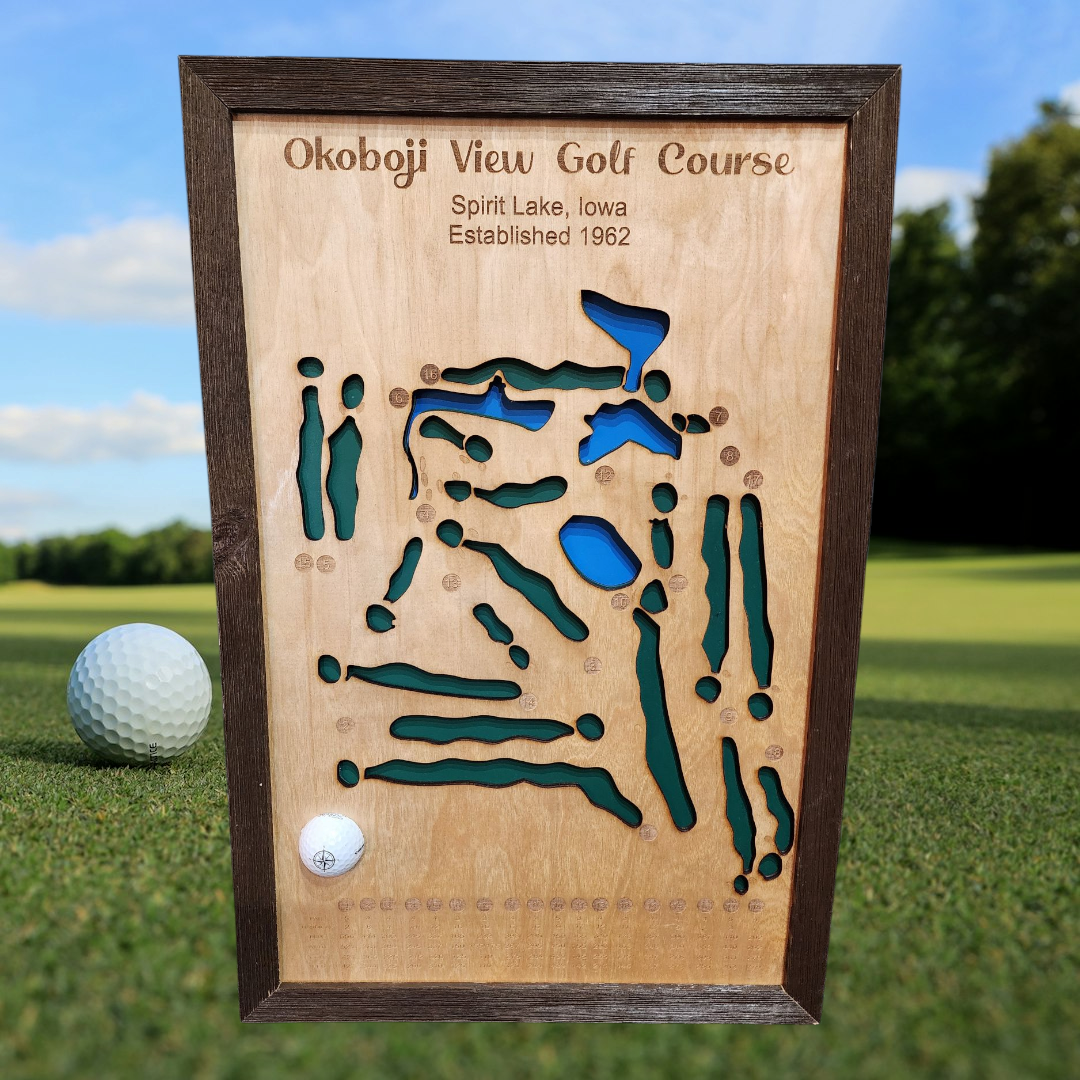 Laser-Cut Layered Golf Map – Okoboji View Golf Course, Spirit Lake, Iowa | Wall Art