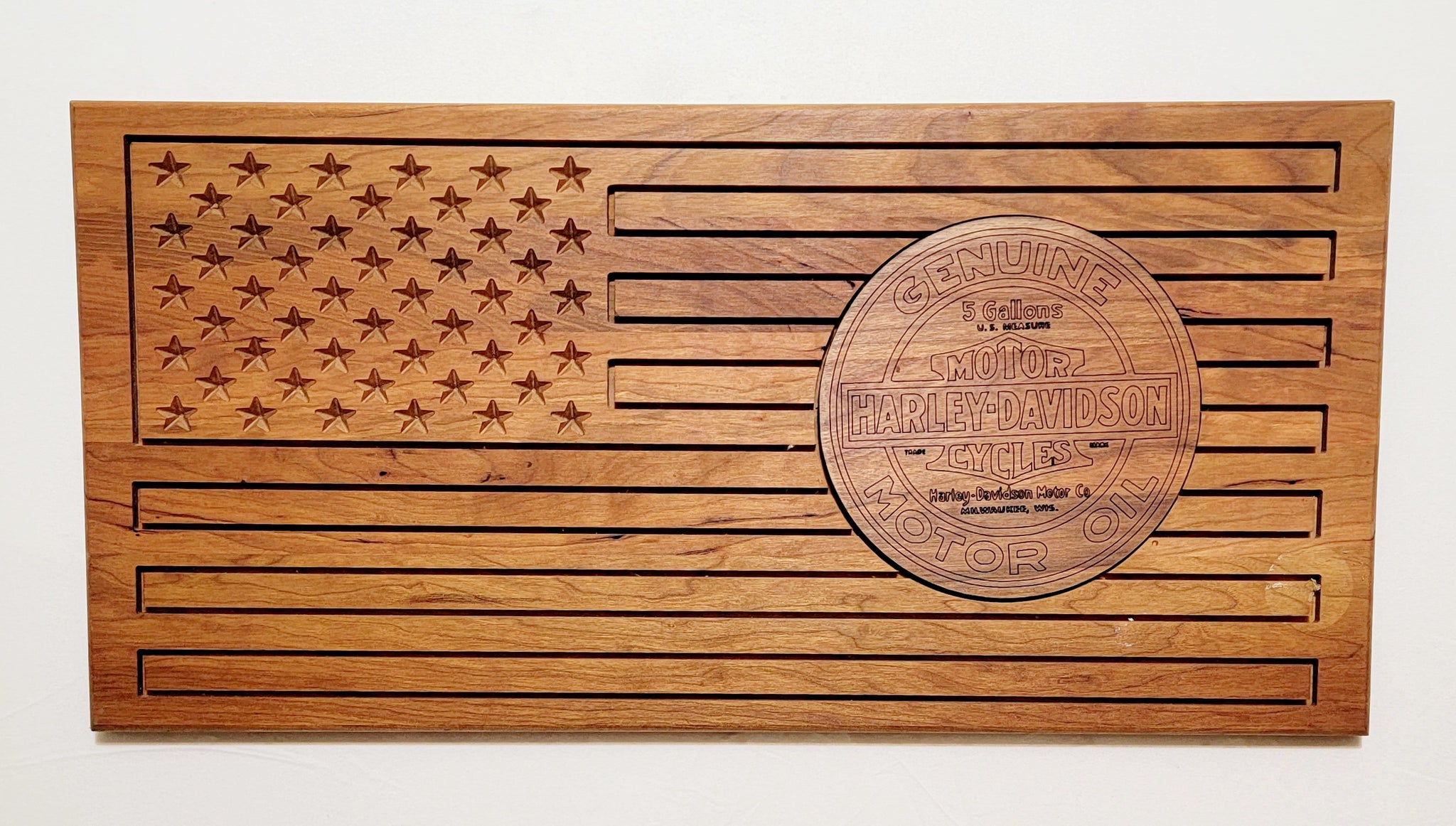 Carved and Laser Engraved Harley Davidson Gas Station Flag