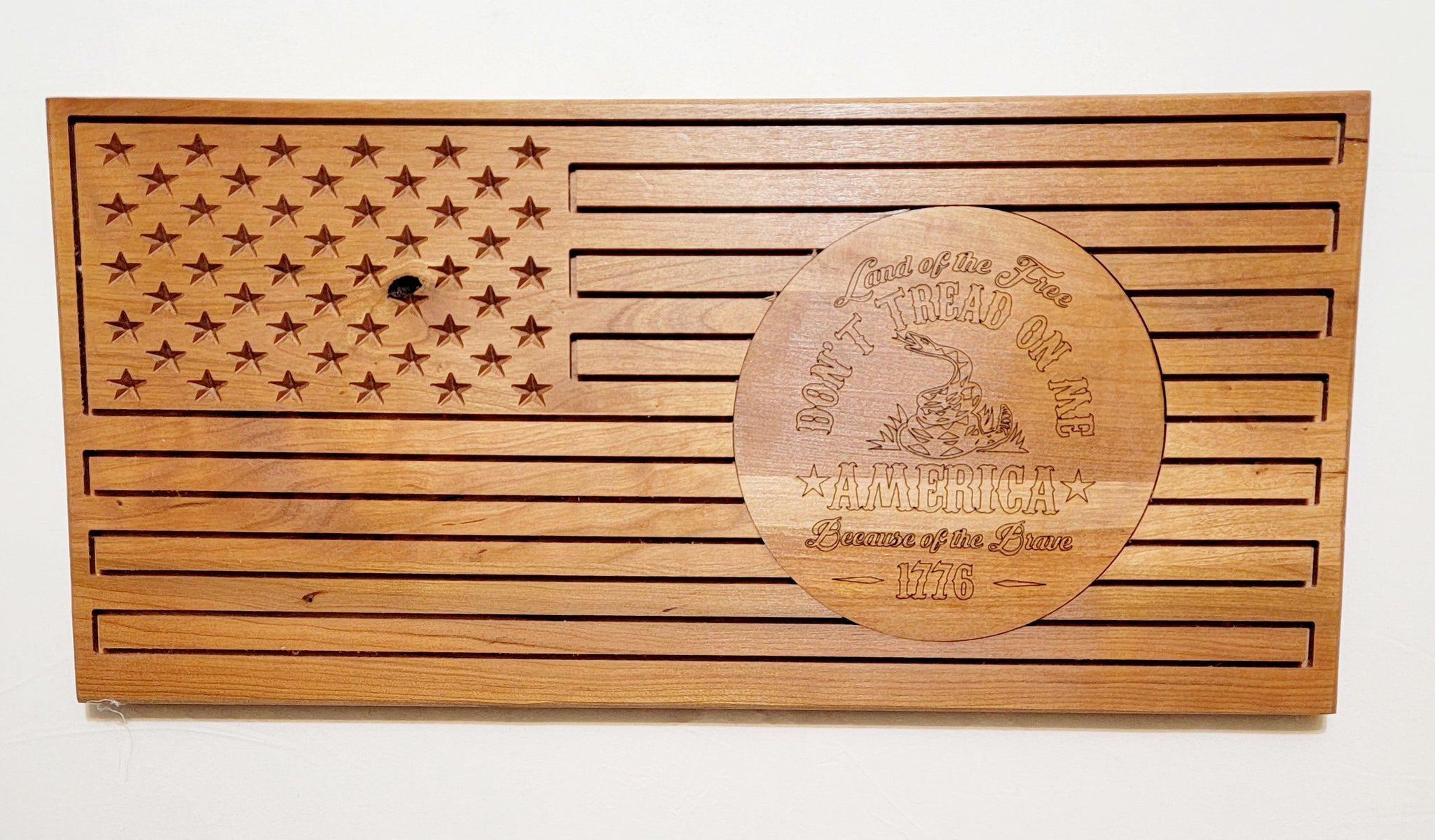 Carved and Laser Engraved Don't Tread on Me Flag