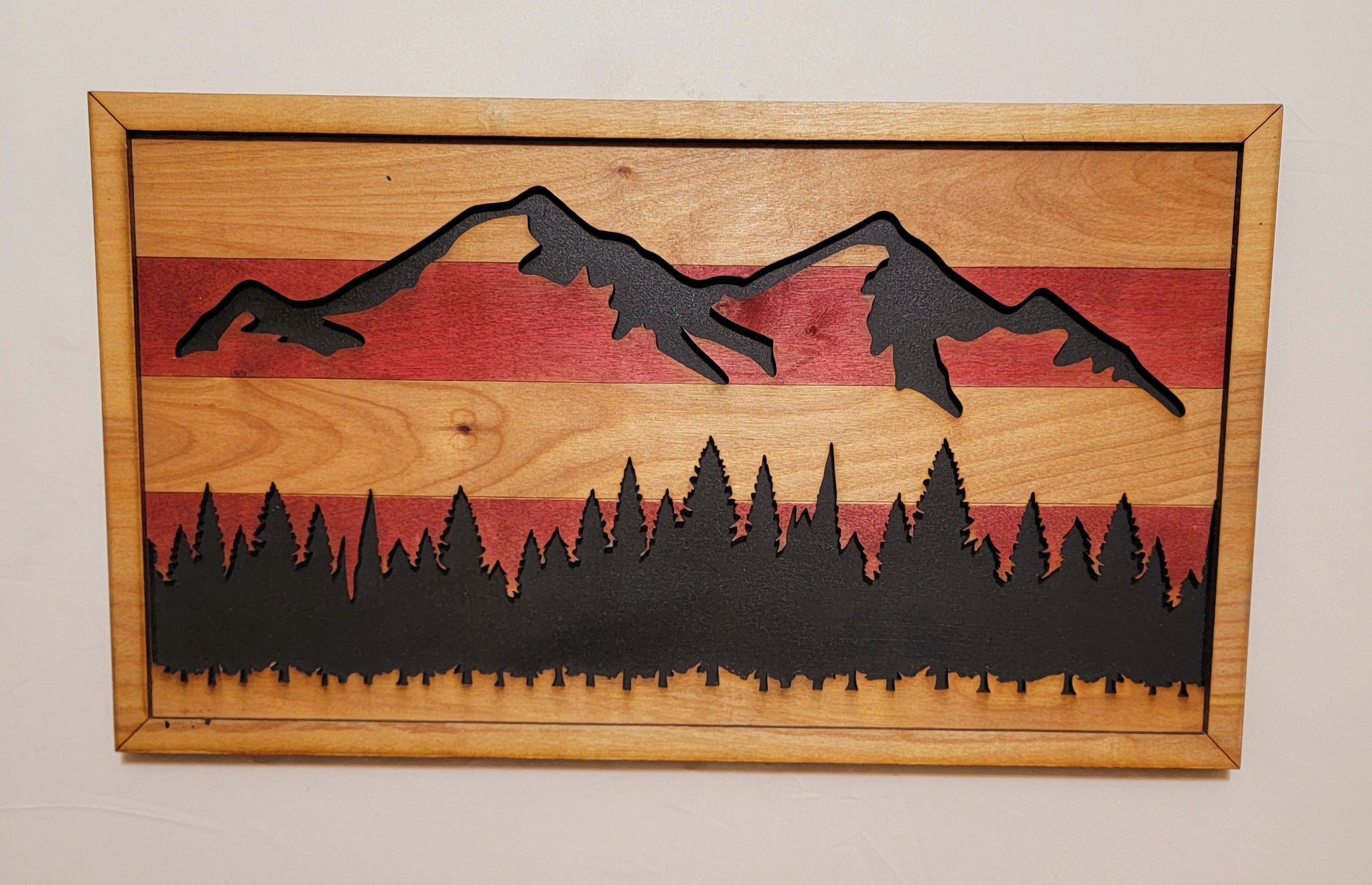 3D Laser Cut Layered Mountain Scene with Pine Trees - 17.5x12 - Mountain scene - Gift