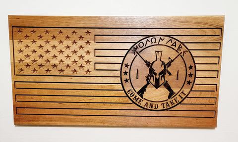 Carved and Laser Engraved Molon Labe Flag