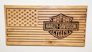 Carved and Laser Engraved Harley Davidson Flag