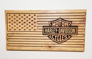 Carved and Laser Engraved Harley Davidson Flag
