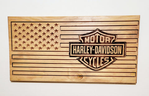 Carved and Laser Engraved Harley Davidson Flag