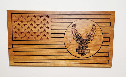 Carved and Laser Engraved Harley Davidson Eagle Flag