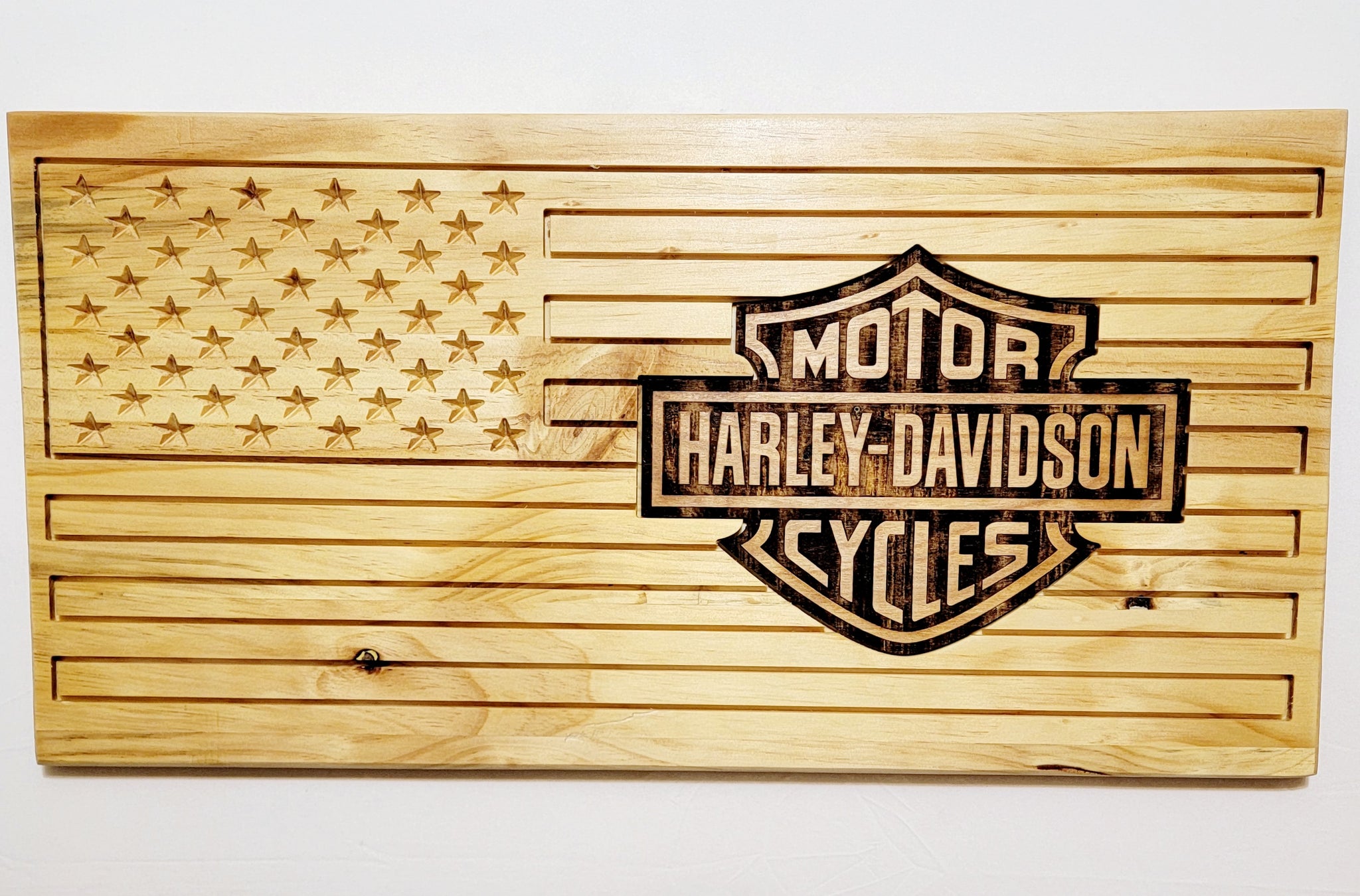 Carved and Laser Engraved Harley Davidson Flag