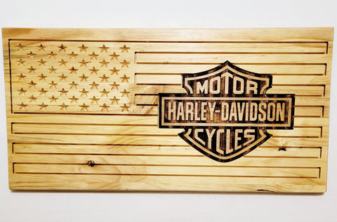 Carved and Laser Engraved Harley Davidson Flag