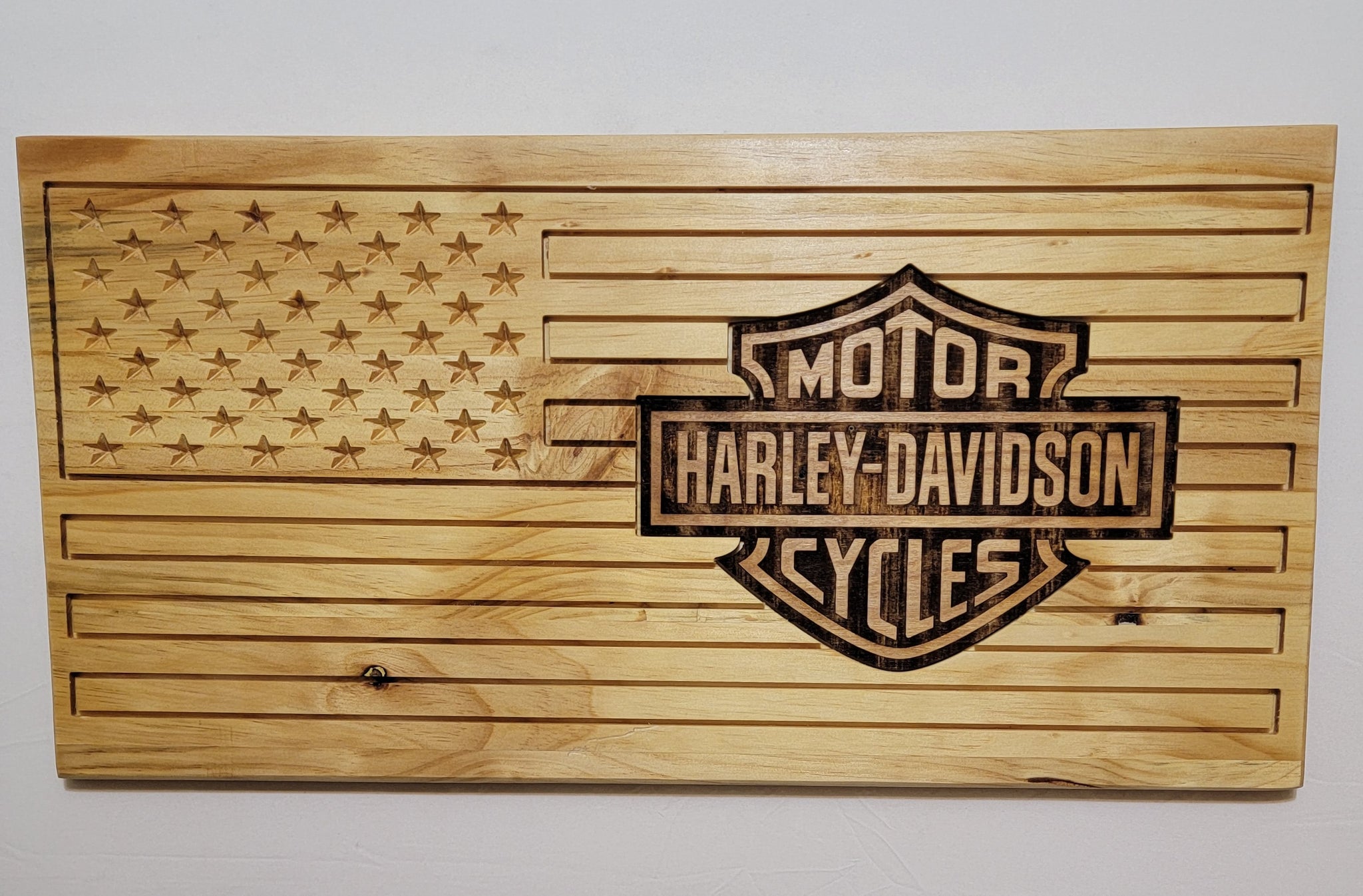 Carved and Laser Engraved Harley Davidson Flag