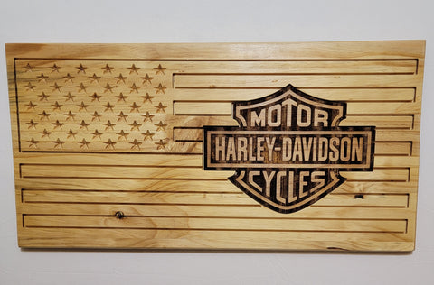 Carved and Laser Engraved Harley Davidson Flag