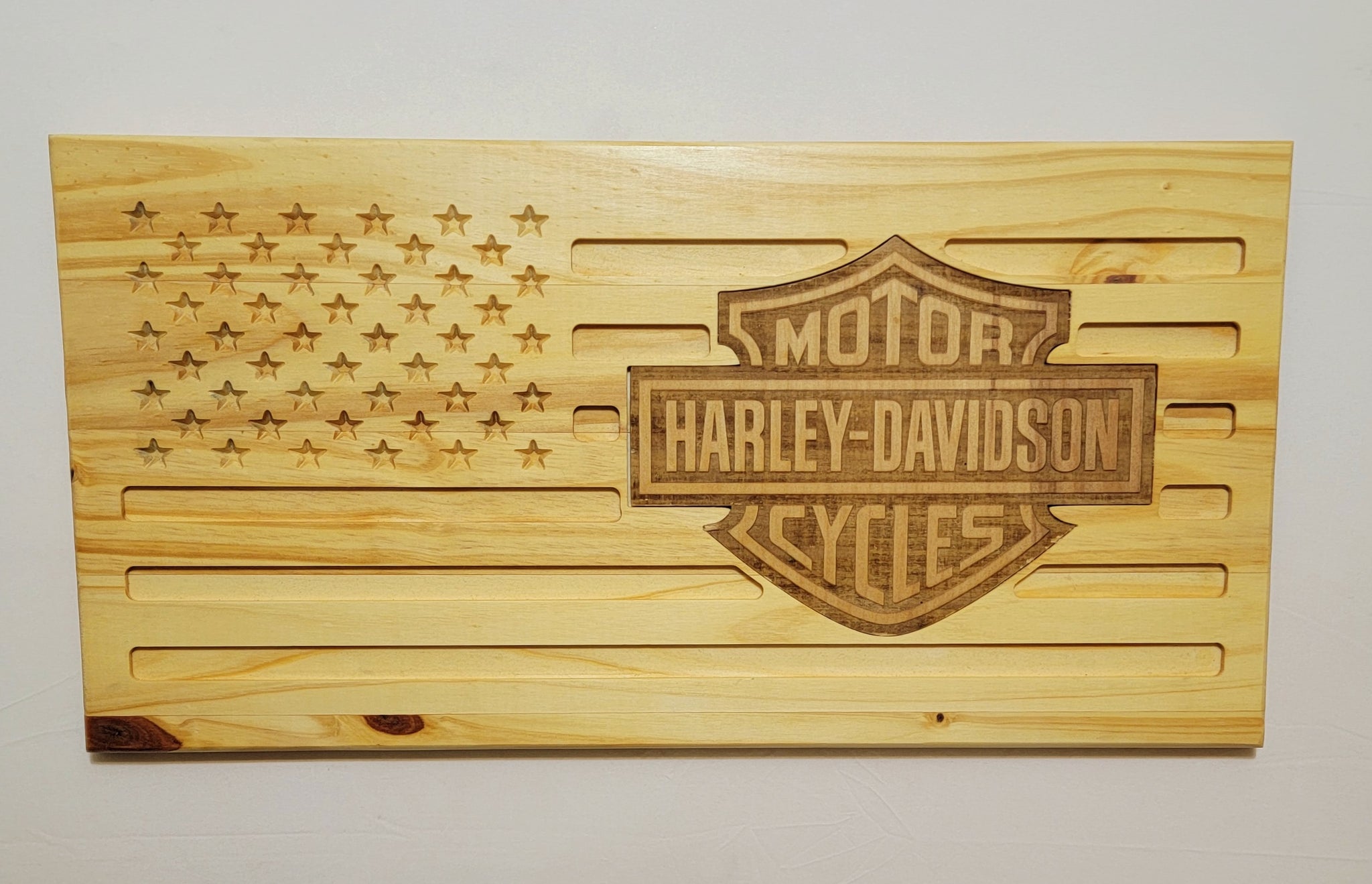 Carved and Laser Engraved Harley Davidson Flag
