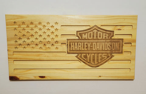 Carved and Laser Engraved Harley Davidson Flag