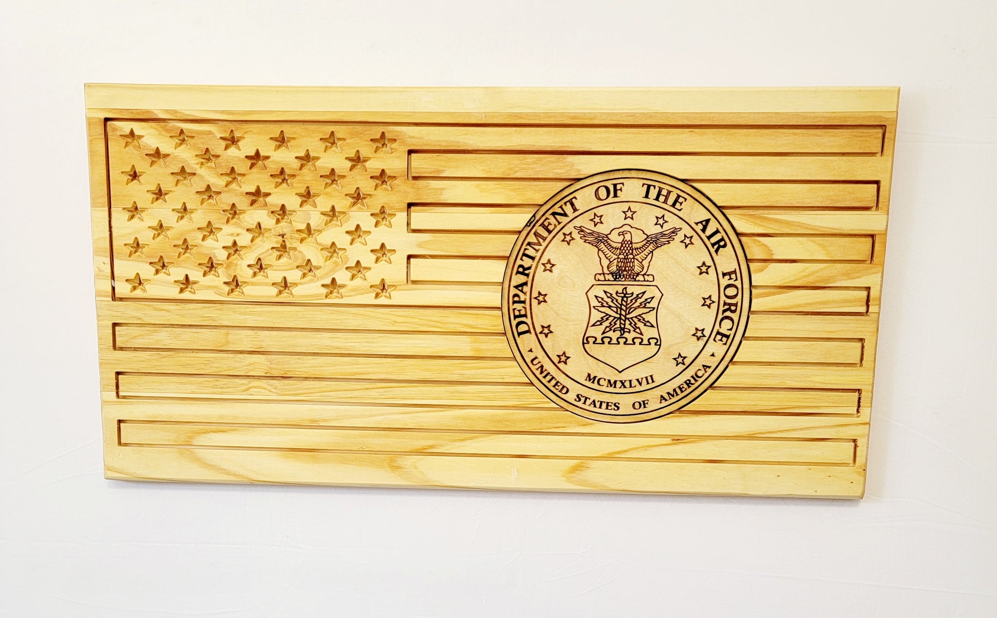 Carved Airforce Flag With Laser Inlay