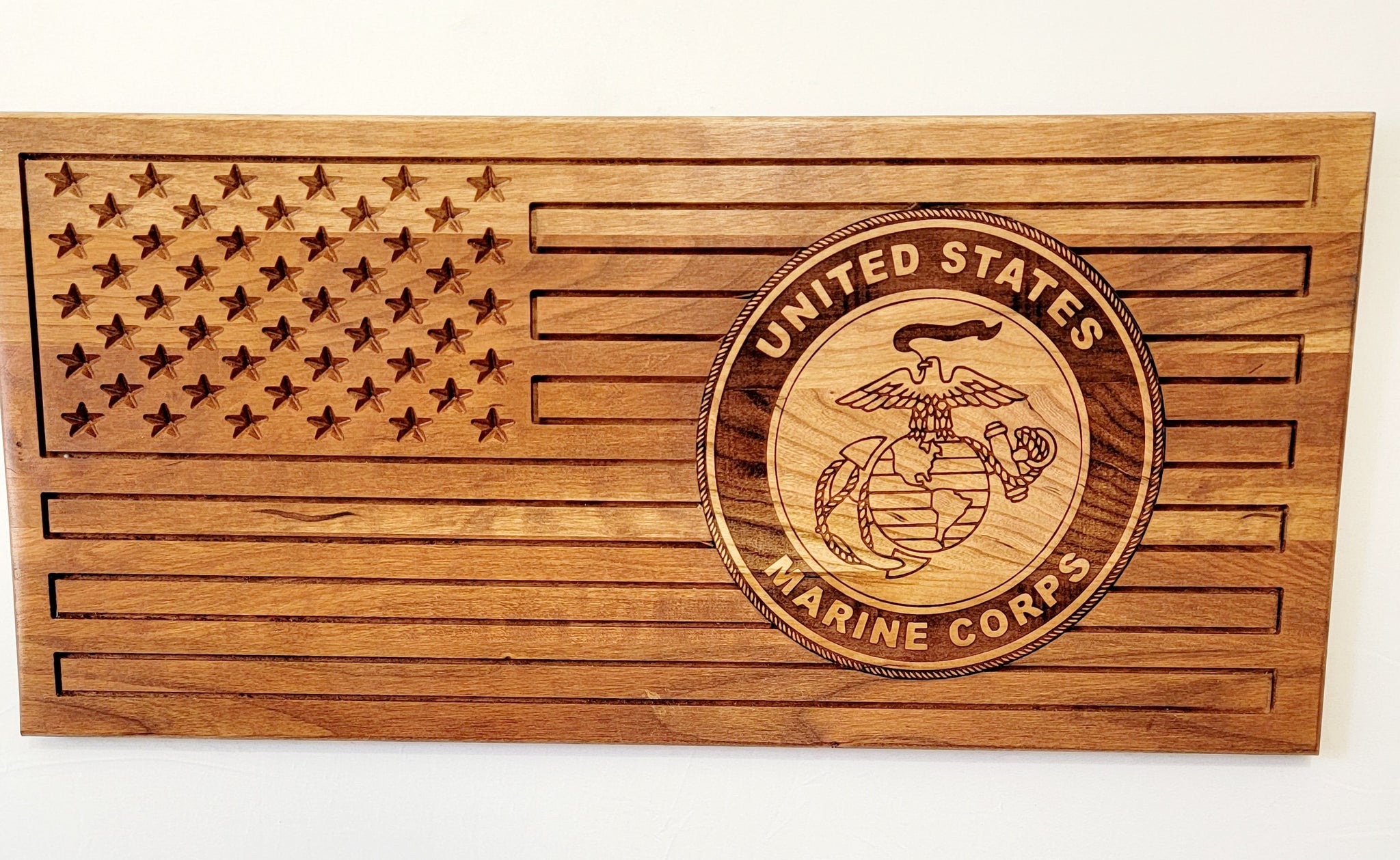 Carved Marine Flag With Laser Inlay