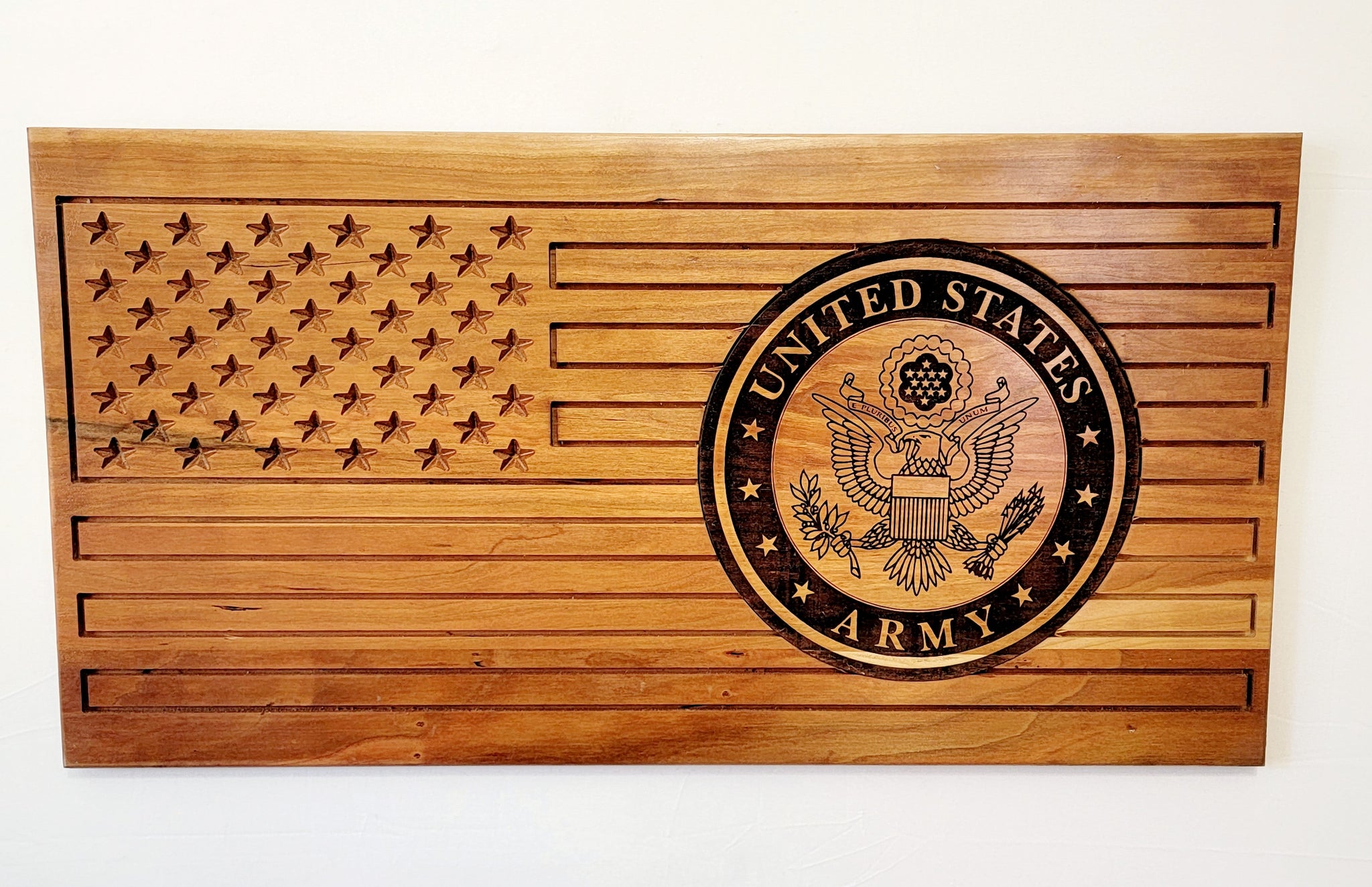 Carved Army Flag With Laser Inlay