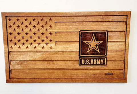 Carved Army Flag With Laser Inlay
