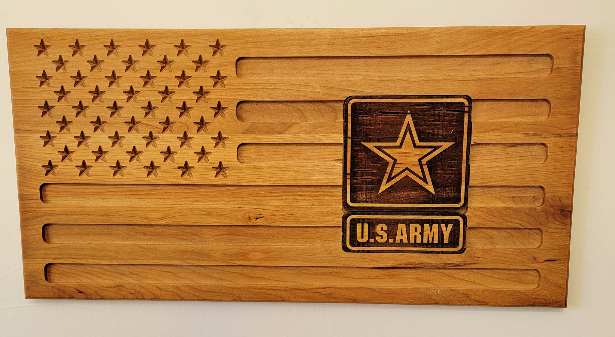 Carved Army Flag With Laser Inlay