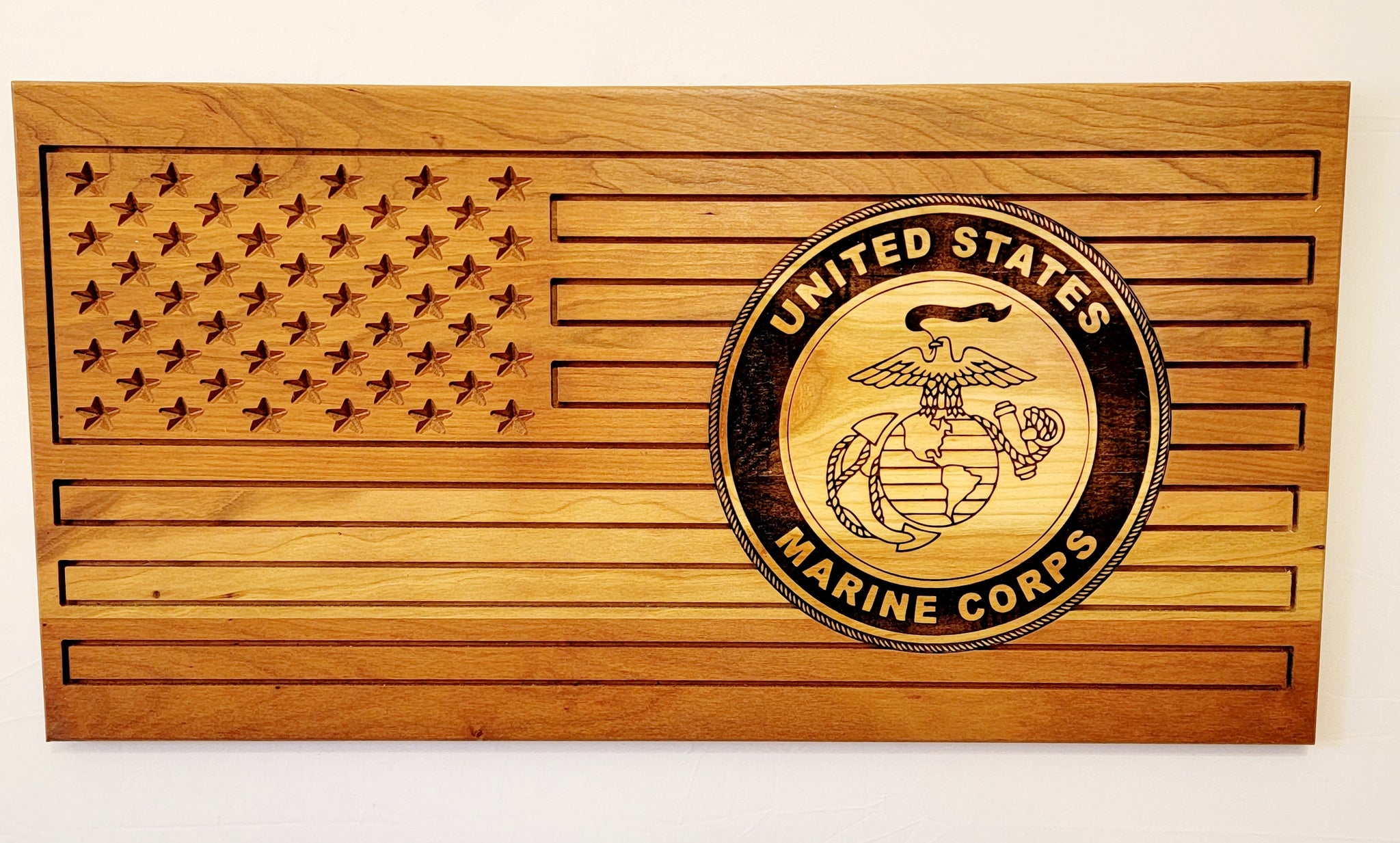 Carved Marine Flag With Laser Inlay