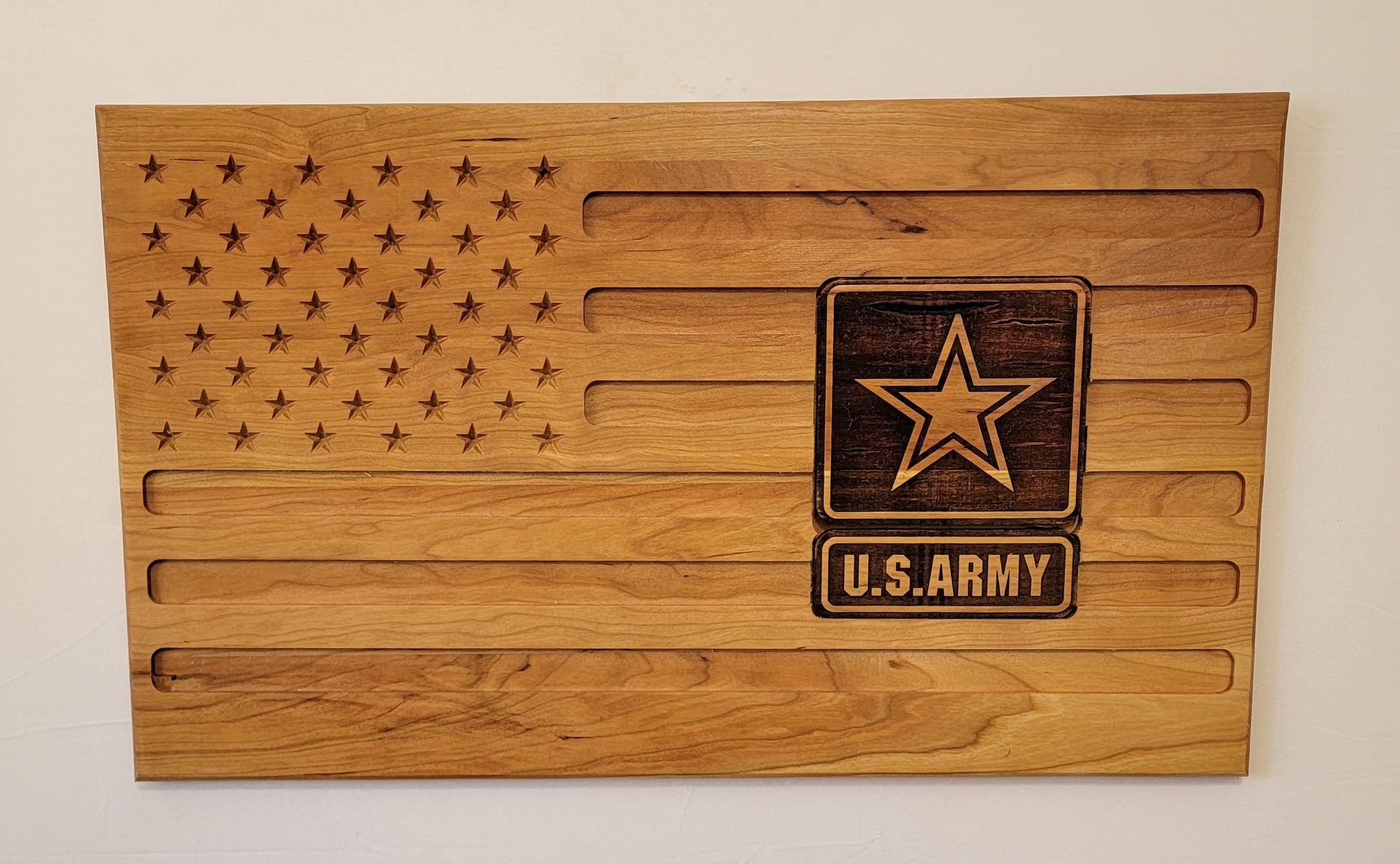 Carved Army Flag With Laser Inlay