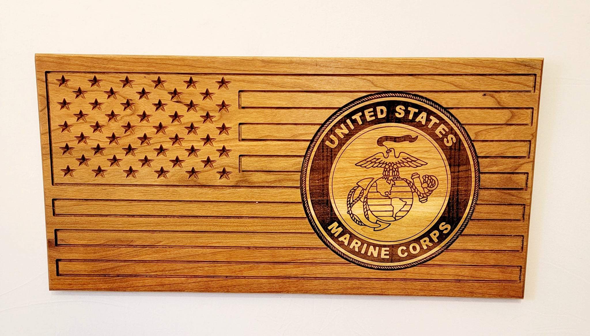 Carved Marine Flag With Laser Inlay