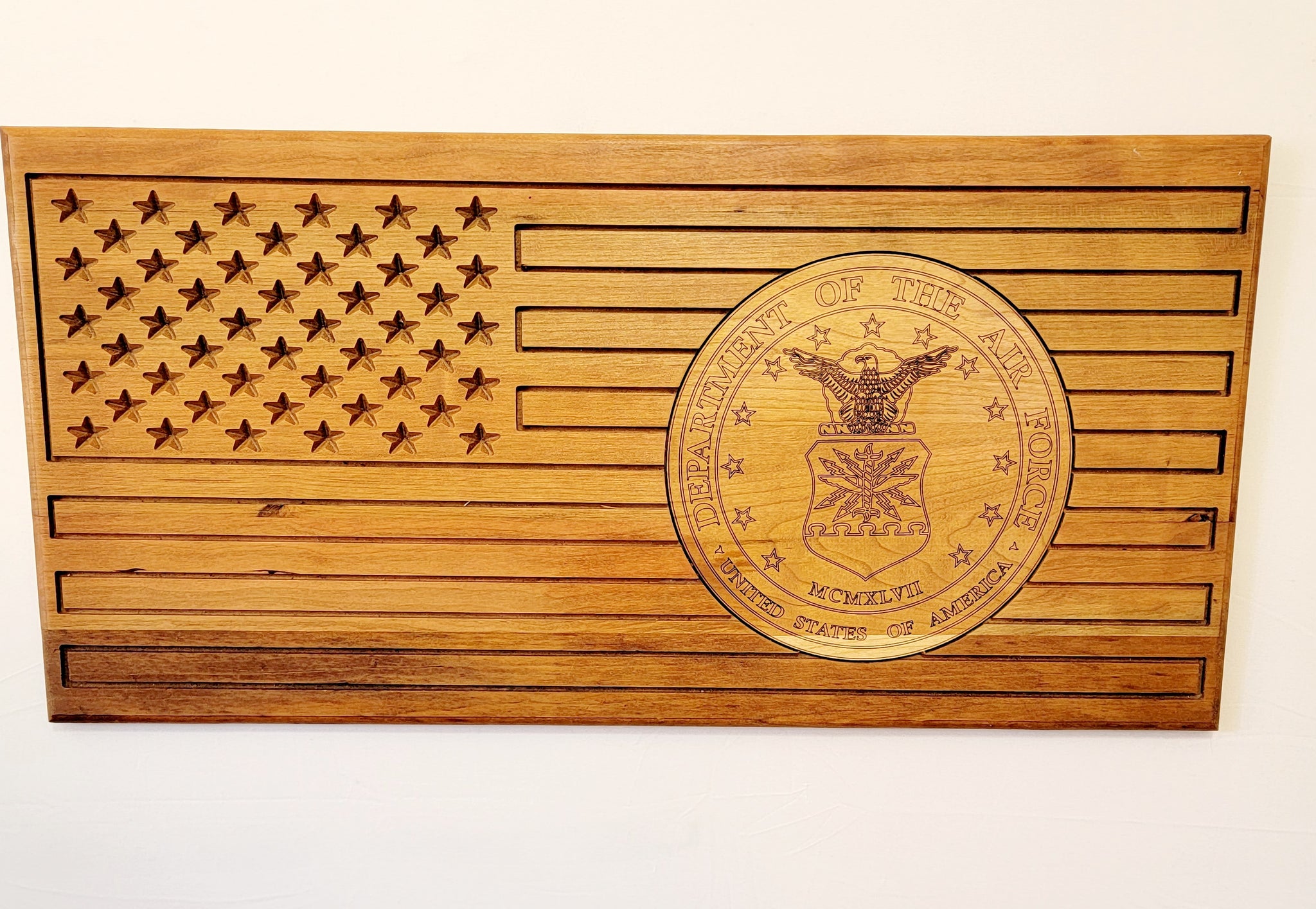 Carved Airforce Flag With Laser Inlay