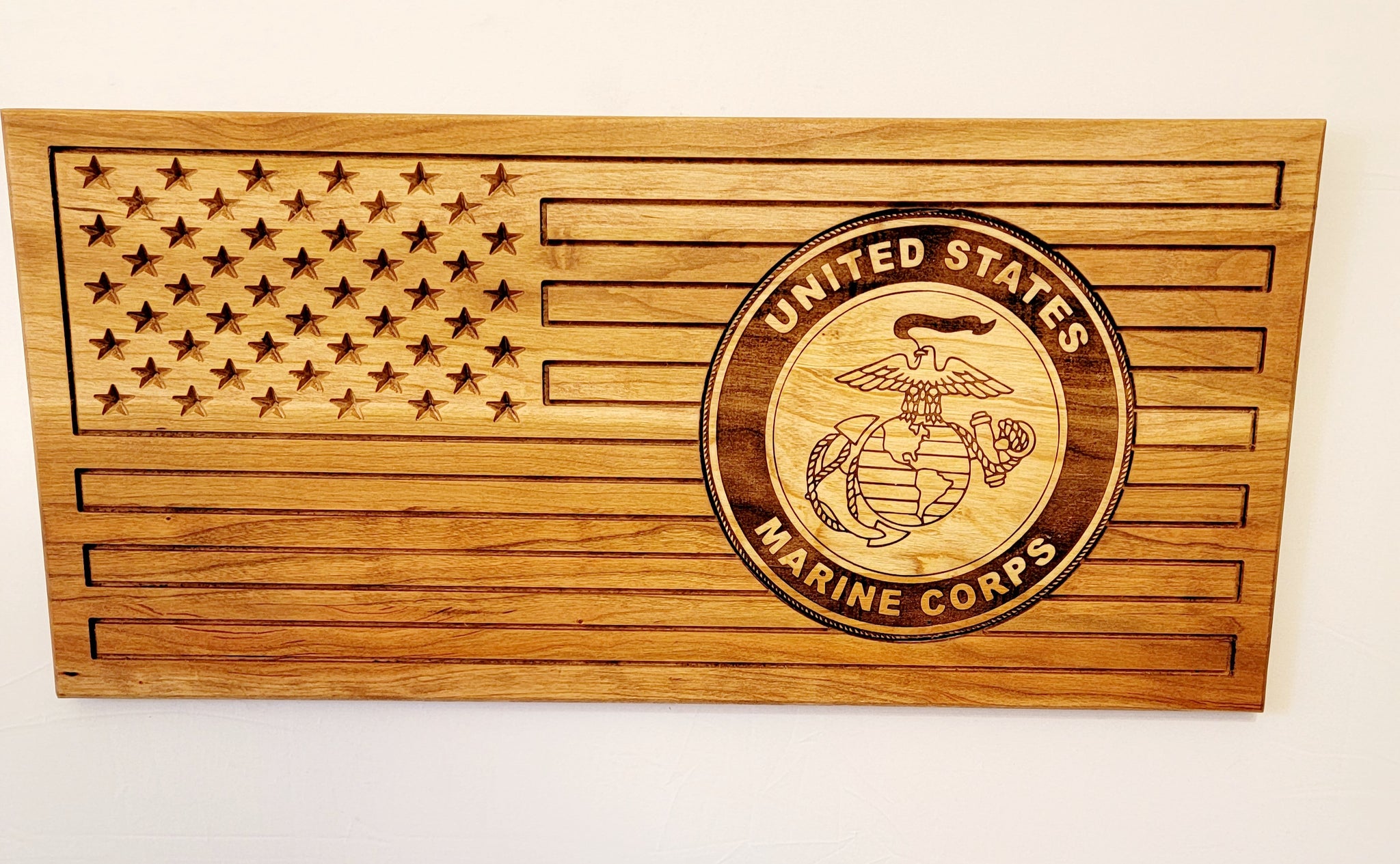 Carved Marine Flag With Laser Inlay