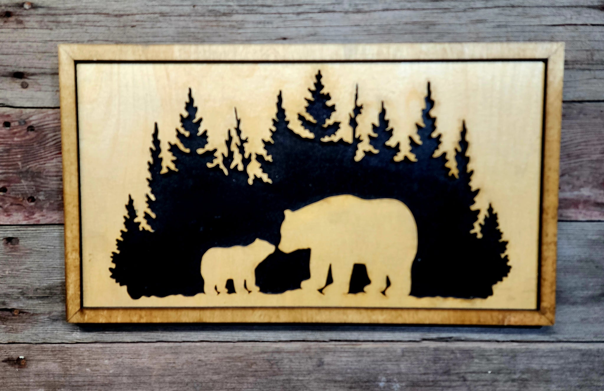 3D Laser Cut Layered Bear and Cub Scene - Decor - Gift - Bear - 18.5x10.5