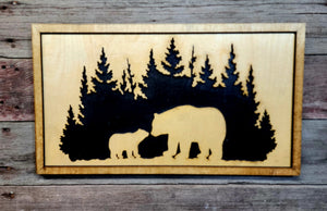 3D Laser Cut Layered Bear and Cub Scene - 18.5 X 10.5 - Gift - Decor