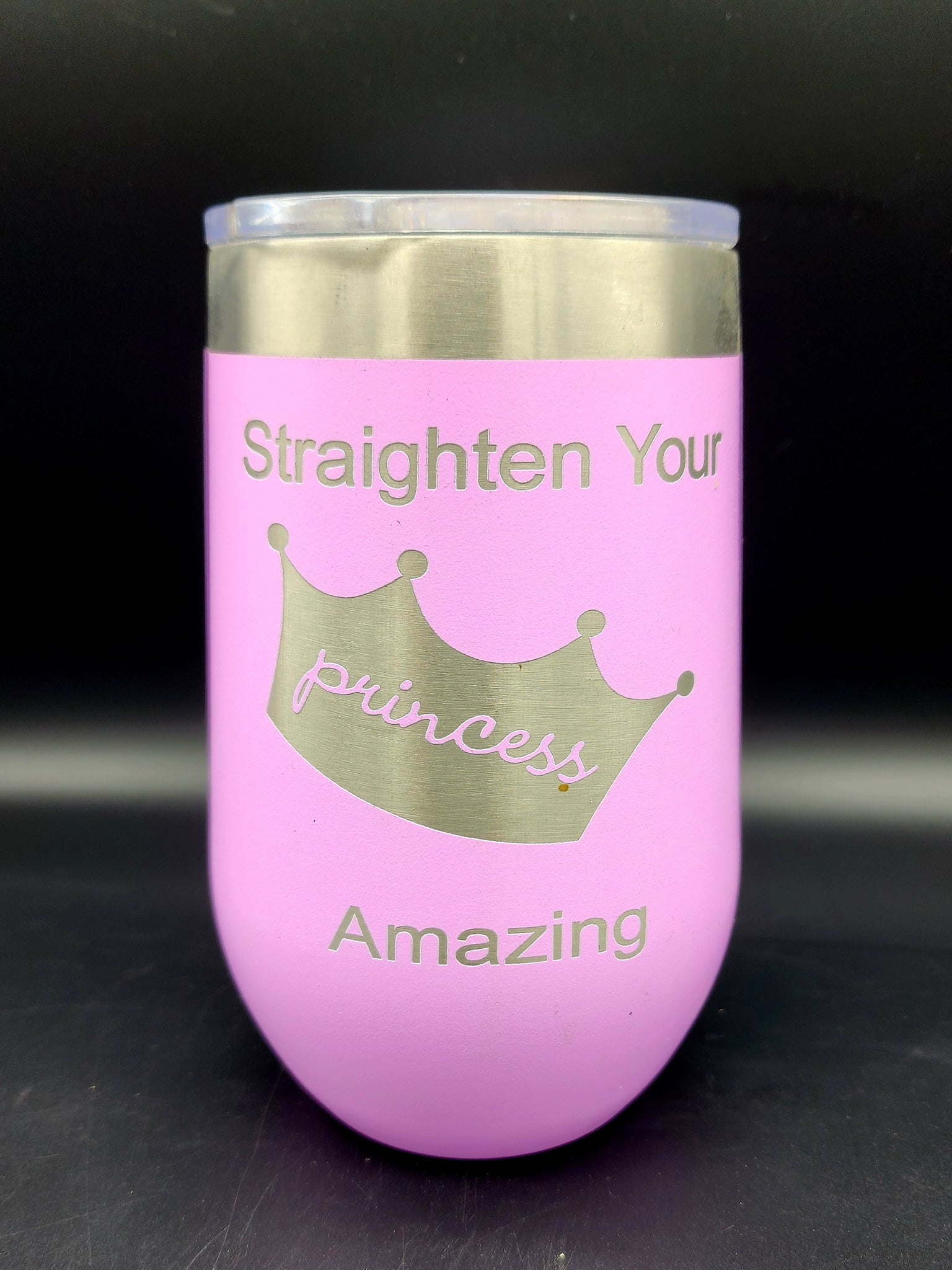 Straighten Your Crown Princess-  Polar Camel 16 oz. Pink Vacuum Insulated Stemless Tumbler with Lid
