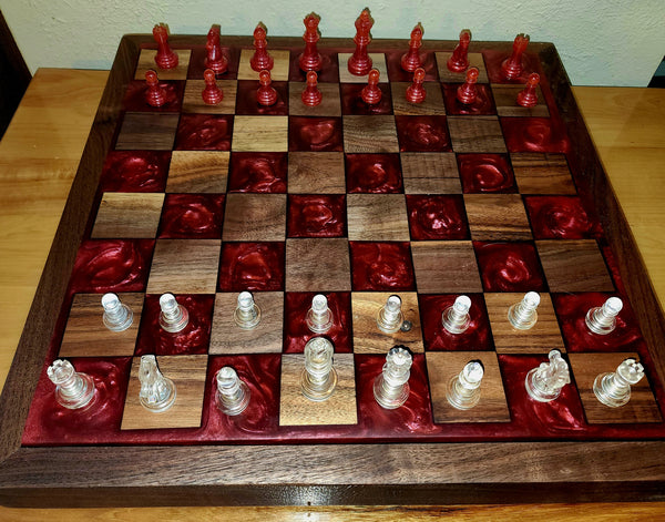 ChessboardGiftGraduationGiftFather'sDay CheckerboardGiftGraduationGiftFather'sDay BlackWalnut BurgundyEpoxy Storage