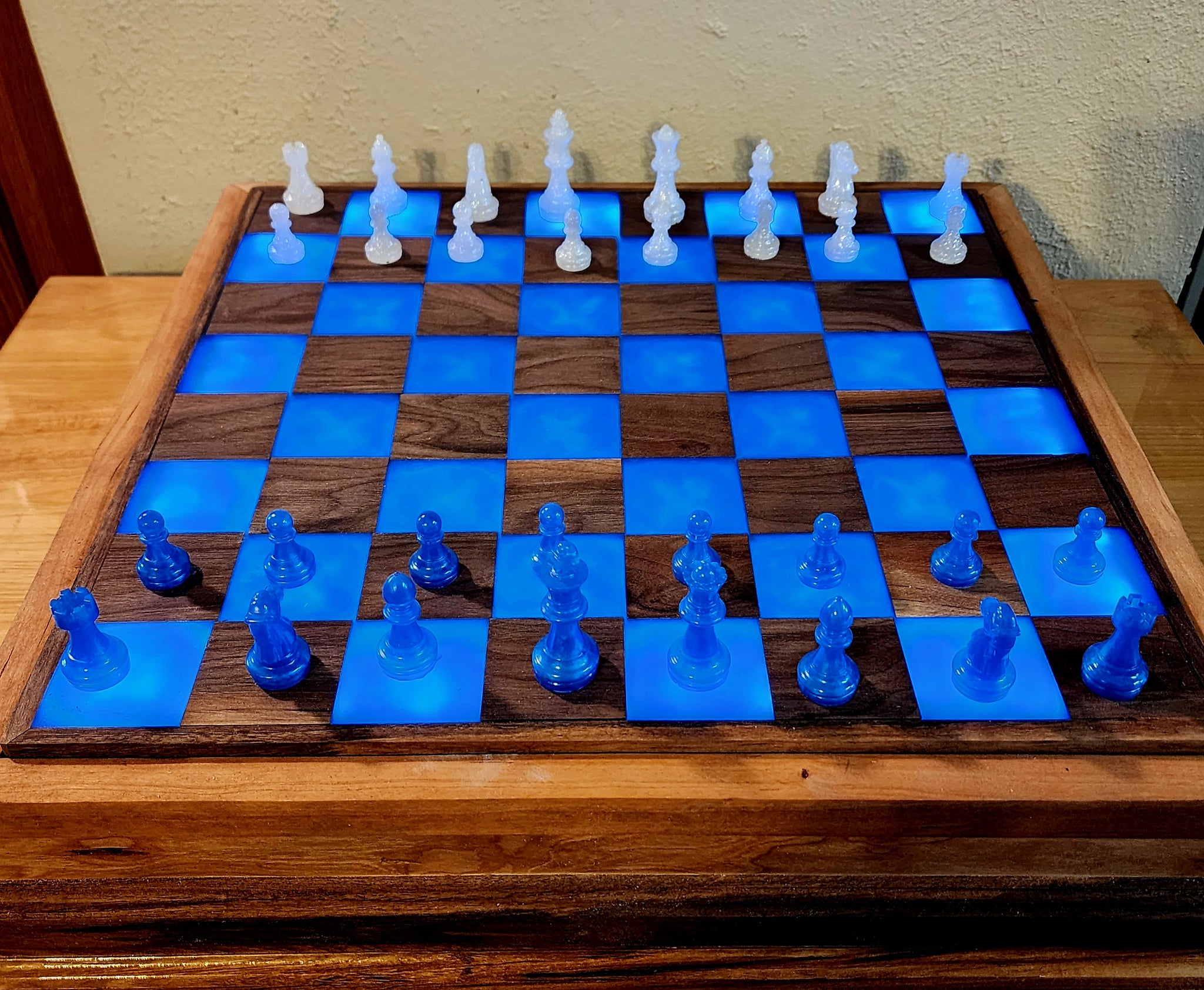 Backlit Walnut and Epoxy Chess Board