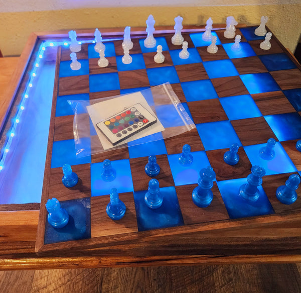 Backlit Walnut and Epoxy Chess Board